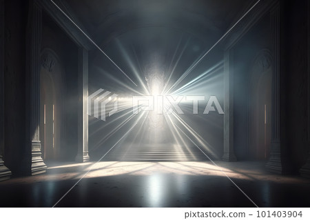 Hall with rays of light for meditation. spiritual temple. Neural network AI generated art 101403904