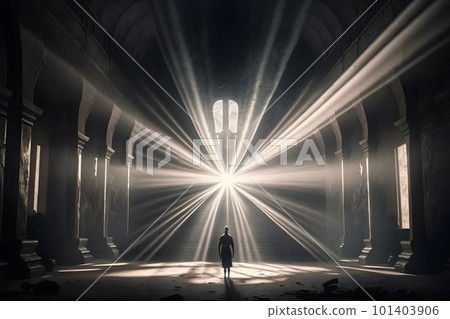 Hall with rays of light for meditation. spiritual temple. Neural network AI generated art Hall with rays of light for meditation. spiritual temple. Neural network AI generated art 101403906