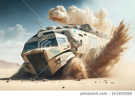 Military armored car rides in the desert. Neural network AI generated art 101403988