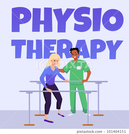 Physiotherapy treatment and rehabilitation banner flat vector illustration. Physiotherapy treatment and rehabilitation banner flat vector illustration. 101404151