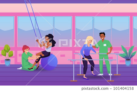 Physical therapy rehabilitation therapists and patients vector illustration. 101404158