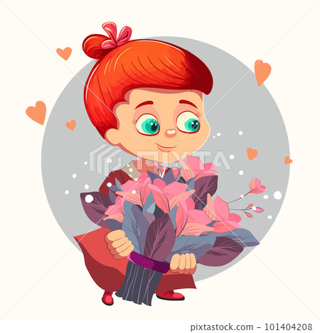 Happy mothers day illustration with woman holding a Flowers. Thank you card with blooming flowers. Use for Boarding Pass, birthday card, invitations, Birthday card Vector illustration 101404208