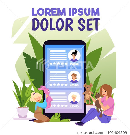 Online babysitter hiring service banner, flat vector illustration isolated. 101404209