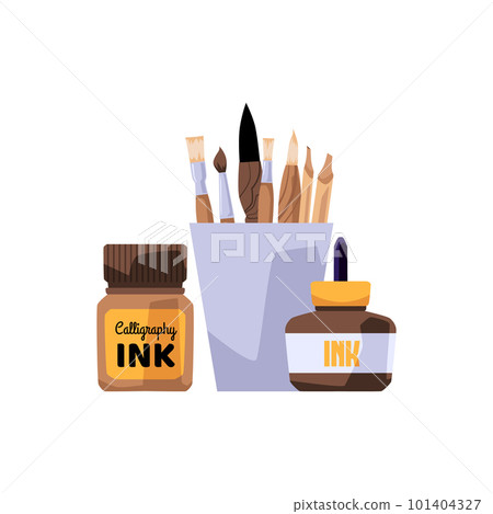 Calligraphy and lettering art supplies, flat vector illustration isolated. 101404327