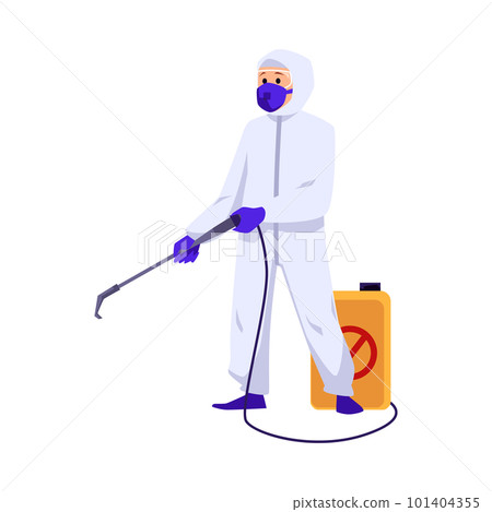 Pest control disinfector with professional equipment, flat vector isolated. 101404355