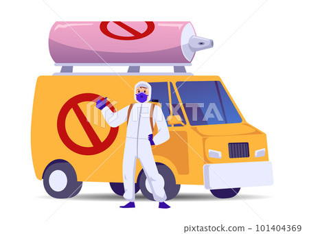 Pest control service van and worker in front of&hellip; - Stock Illustration