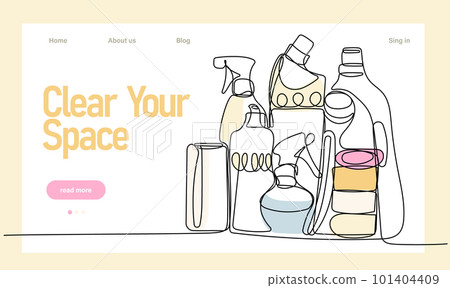 Home cleaning service landing page design concept, illustration of janitors with cleaning tools. Vector illustration 101404409