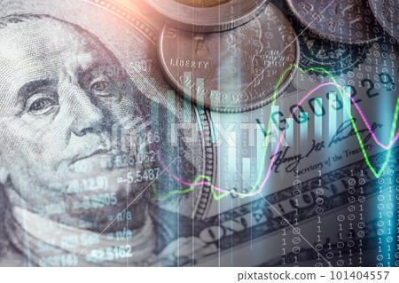 Stock market or forex trading graph and candlestick chart suitable for financial investment concept. Economy trends background for business idea and all art work design. Abstract finance background.. 101404557