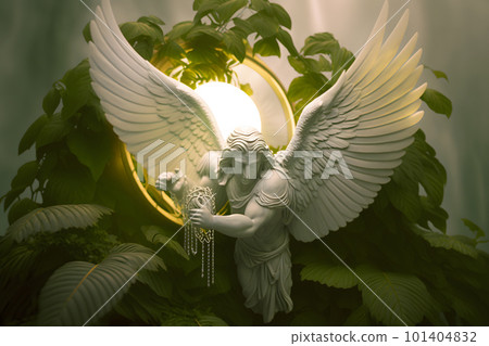 White marble statue of angel in garden. Neural network AI generated art White marble statue of angel in garden. Neural network AI generated art 101404832