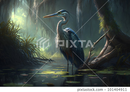 Grey Heron - Ardea cinerea, large common gray heron from lakes and rivers. Neural network AI generated art Grey Heron - Ardea cinerea, large common gray heron from lakes and rivers. Neural network AI generated art 101404911