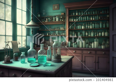Vintage Old medical, chemistry and pharmacy history concept background. Retro style. Neural network AI generated art 101404981