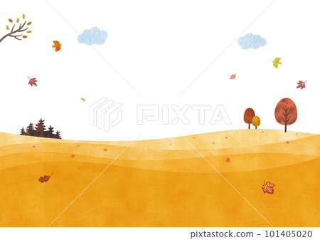 簡單的秋天草地丘陵和樹木水彩 101405020