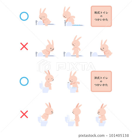 如何使用廁所兔子矢量插圖集 如何使用廁所兔子矢量插圖集 101405138