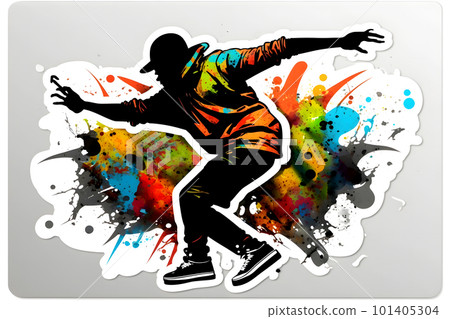 African American hip hop dancer performing on watercolor splash background. Neural network AI generated art African American hip hop dancer performing on watercolor splash background. Neural network AI generated art 101405304