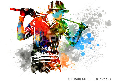 golf player with watercolor rainbow splash. Neural network AI generated art golf player with watercolor rainbow splash. Neural network AI generated art 101405305