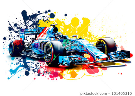 formula one race red car on watercolor rainbow splash, isolated on white. Neural network AI generated art 101405310