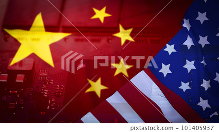 The china and Usa flag on pub board background 3d rendering The china and Usa flag on pub board background 3d rendering 101405937