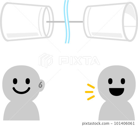 A person who talks with a paper cup thread telephone 101406061