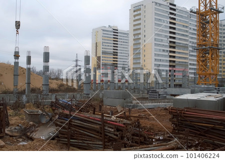 Construction side in residential district with panel mutlistorey buildings. Construction side in residential district with panel mutlistorey buildings. 101406224