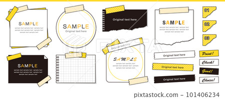 Design frame set Various memo papers fastened with masking tape Design frame set Various memo papers fastened with masking tape 101406234