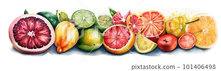 citrus fruits, watecolor illustration isolated on white, AI generative image 101406498