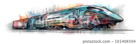 Small cargo reilroad train, concept watercolor banner illustration isolated on white, AI generative image Small cargo reilroad train, concept watercolor banner illustration isolated on white, AI generative image 101406504