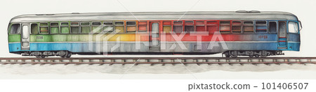 Long city tram, concept watercolor banner illustration isolated on white, AI generative image 101406507