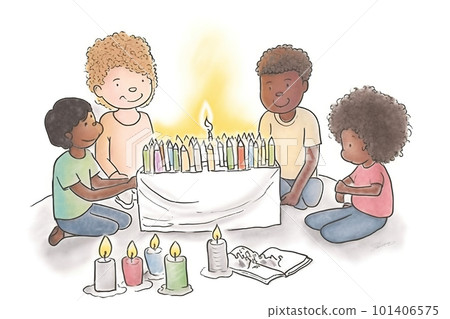 Group of children is playing together. AI generative illustration Group of children is playing together. AI generative illustration 101406575