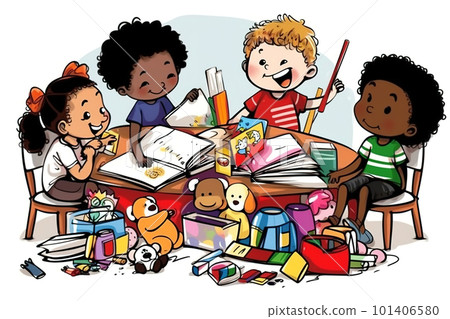 Group of children is playing together. AI generative illustration 101406580