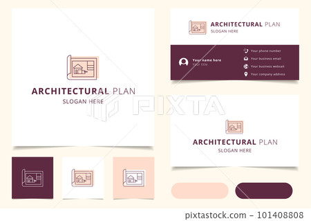 Architectural plan logo design with editable slogan. Branding book and business card template. 101408808