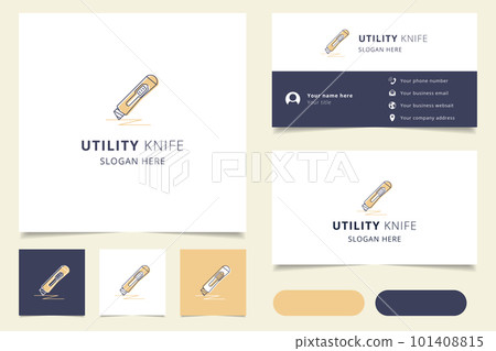 Utility knife logo design with editable slogan. Branding book and business card template. 101408815