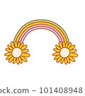 Hipster retro y2k rainbow with flowers. Funky illustration in vintage hippy style. 101408948