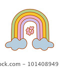 Hipster retro y2k rainbow psychedelic element. Funky illustration in vintage hippy style. 101408949
