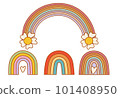 Set of hipster retro cool rainbow psychedelic elements. Funky illustration in vintage hippy style. 101408950