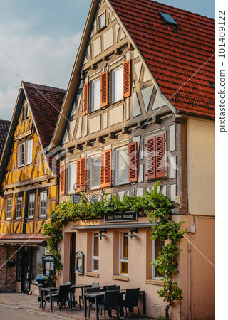 The Old Fachwerk houses in Germany. Scenic view of ancient medieval urban street architecture with half-timbered houses in the Old Town of Germany. 101409122