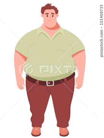 Sad fat cute man. Vector illustration in cartoon flat style. Concept lifestyle, illness and overweight Sad fat cute man. Vector illustration in cartoon flat style. Concept lifestyle, illness and overweight 101409735
