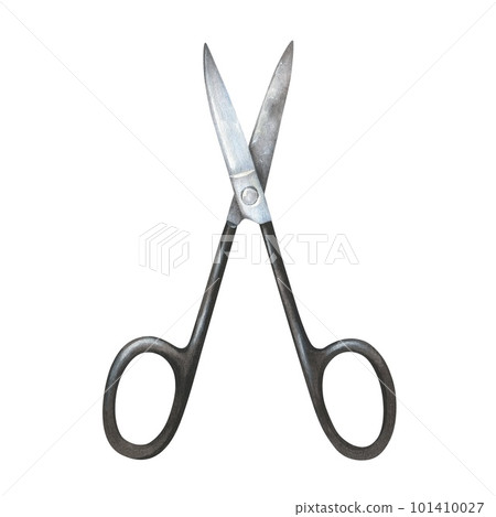 Watercolor illustration. Scissors for manicure. Hand-drawn and isolated on white background object. For manicure masters, beauty salons, cosmetic stores to create stickers, posters, decorate websites 101410027