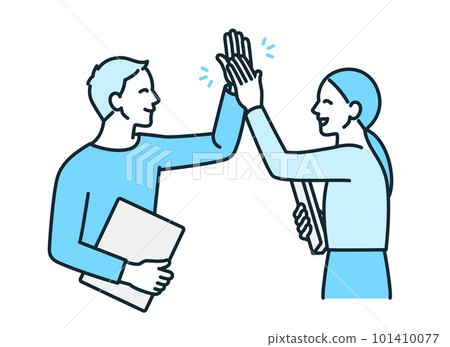 A man and a woman who are happy to conclude a business negotiation. Illustration material of a business person giving a high five. 101410077