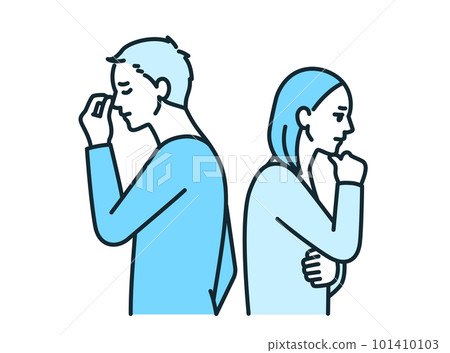 一對夫婦轉過身去。生澀的男人和女人的插圖素材。 一對夫婦轉過身去。生澀的男人和女人的插圖素材。 101410103