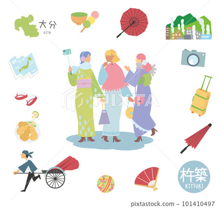 Kitsuki冬季日本大分著名觀光偶像和和服女性朋友一套（平） 101410497