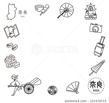 一組在日本奈良觀光的圖標(黑白線描) 一組在日本奈良觀光的圖標(黑白線描) 101410514