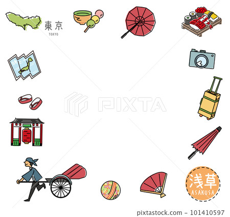 Set of icons of famous sightseeing in Tokyo, Japan (line drawing) 101410597