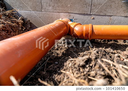 plastic PVC pipes for the construction of rain and waste sewerage and water supply. construction of a new house 101410650