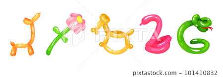 Bright Animal Figures Made of Balloon Vector Set 101410832