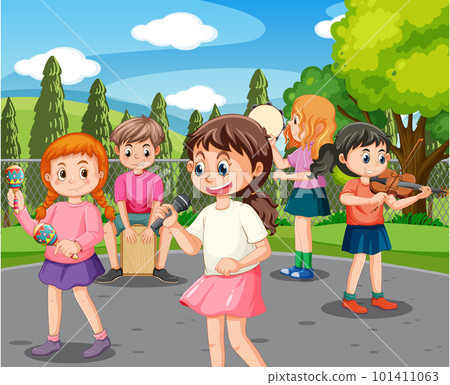 Kids playing music in the park Kids playing music in the park 101411063