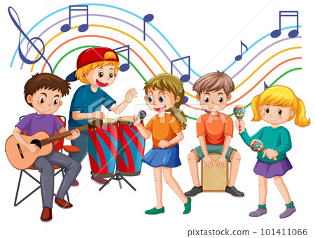 Happy kids playing musical instruments Happy kids playing musical instruments 101411066