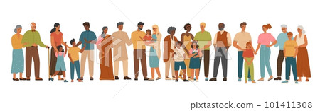Diverse group of people isolated on white background, vector illustration. People of different race and nations standing together. Multiethnic and multicultural community. Multiracial family Diverse group of people isolated on white background, vector illustration. People of different race and nations standing together. Multiethnic and multicultural community. Multiracial family 101411308