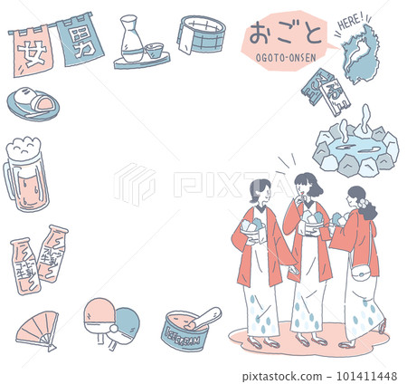 一組日本志賀溫泉溫泉偶像和穿著浴衣的女性朋友(線描溫柔色) 一組日本志賀溫泉溫泉偶像和穿著浴衣的女性朋友(線描溫柔色) 101411448