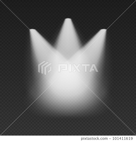 Three white cone lights from top with darkened edges. 101411619