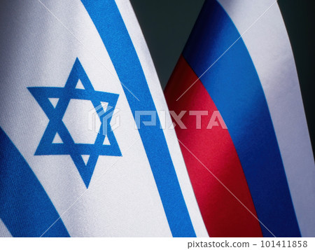 Flag of Israel next to the flag of Russia. 101411858